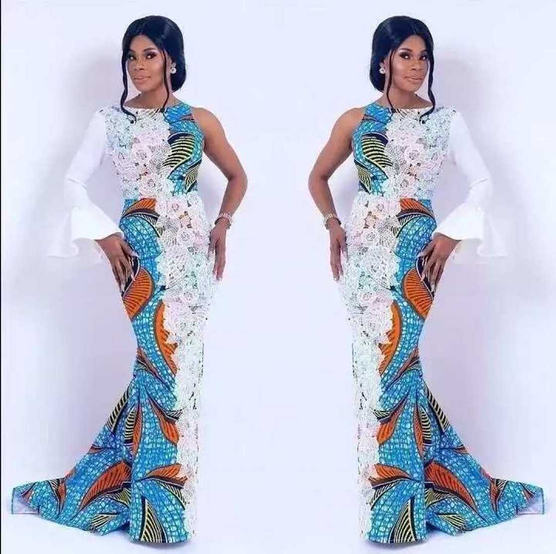 Ankara gown with white lace Ankara gown with white lace