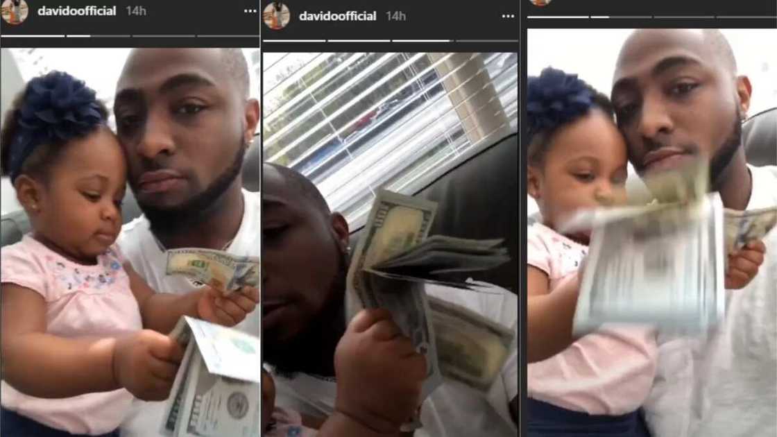 Davido’s second daughter Hailey plays with bundle of 100 dollar bills (photos) Davido’s second daughter Hailey plays with bundle of 100 dollar bills (photos)