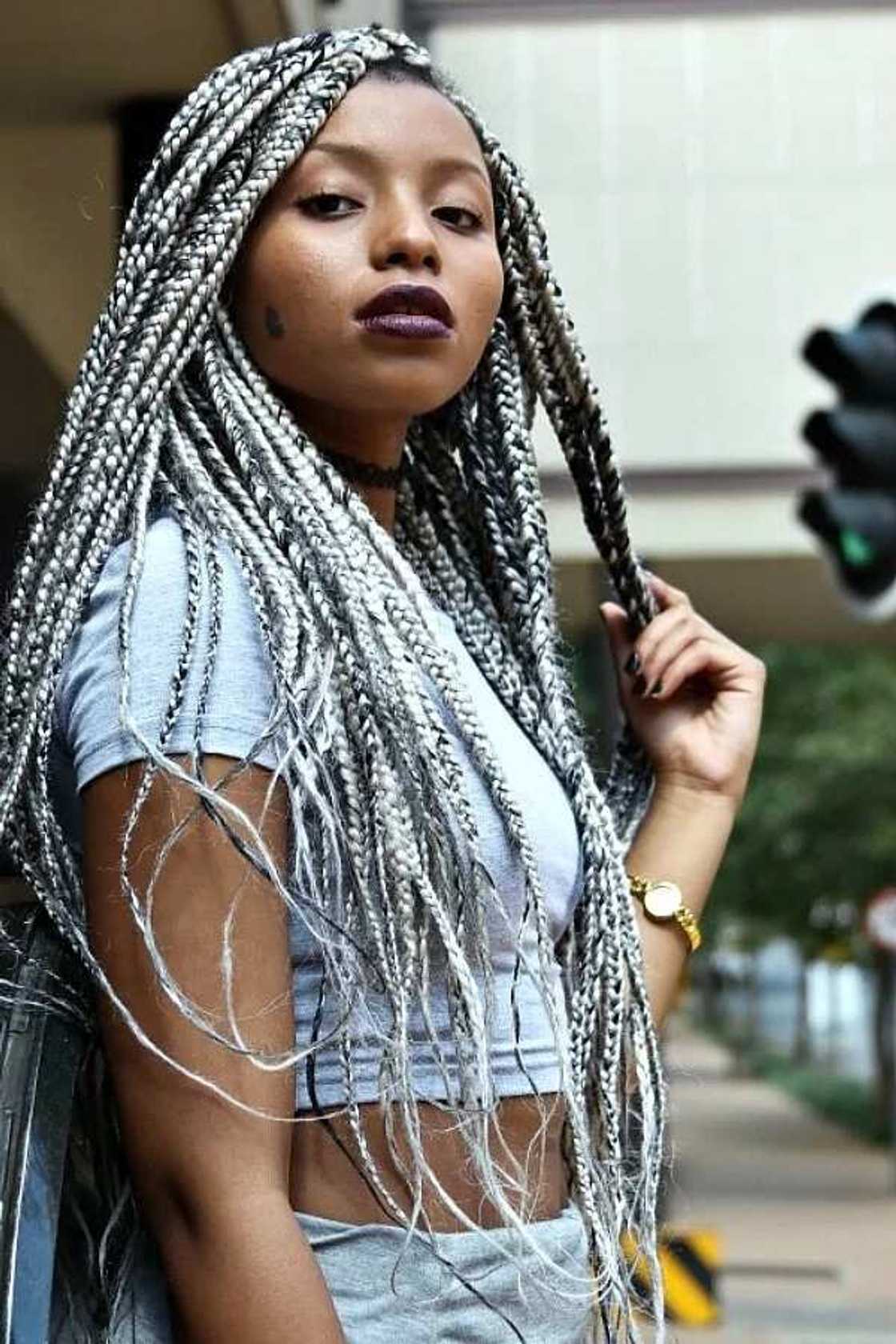 White and Black Nigerian braids for round face White and Black Nigerian braids for round face