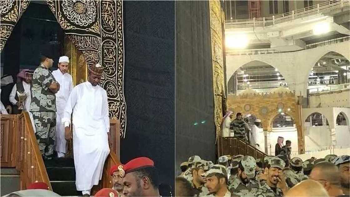 Hotunan Attahiru Bafarawa tare da ɗansa yayin da suka shiga Ka’aba