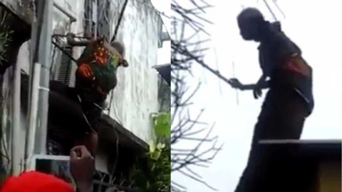 Grandma tagged 'witch' after she got stuck on the roof of a building