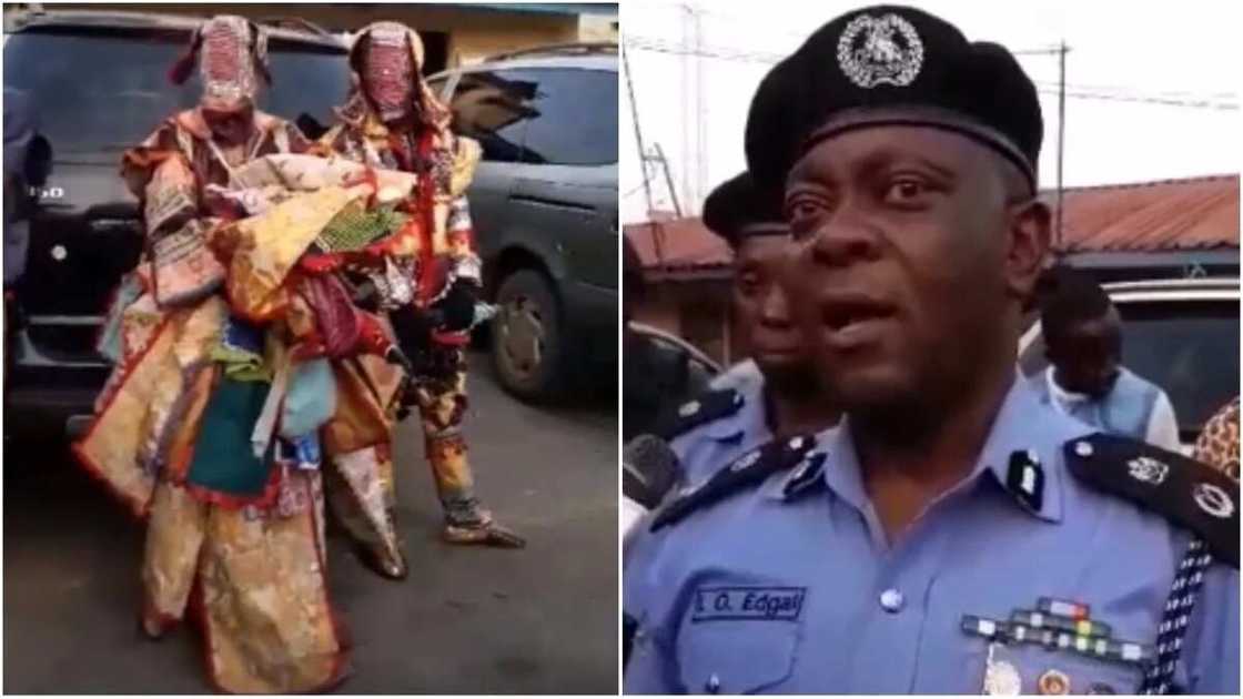 Police officers arrest masquerades for allegedly robbing Agege residents (photos, video) Police officers arrest masquerades for allegedly robbing Agege residents (photos, video)