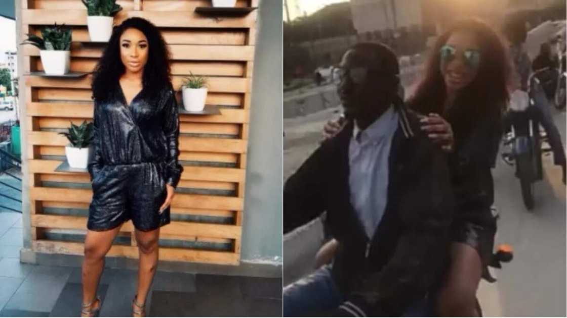 Tonto Dikeh rides okada to cinema