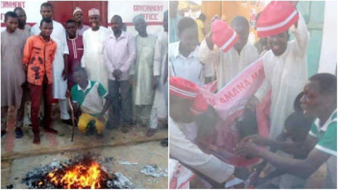 Supporters burning their Kwankwasiyya's caps. Photo source: Suanu's blog Supporters burning their Kwankwasiyya's caps. Photo source: Suanu's blog