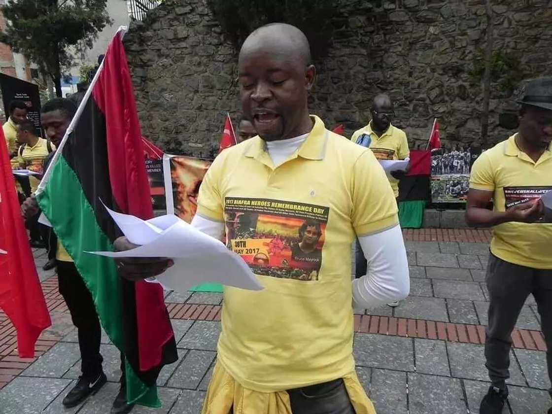 Ipob supporters protest in Turkey as Buhari finishes his visit for D-8 summit Ipob supporters protest in Turkey as Buhari finishes his visit for D-8 summit