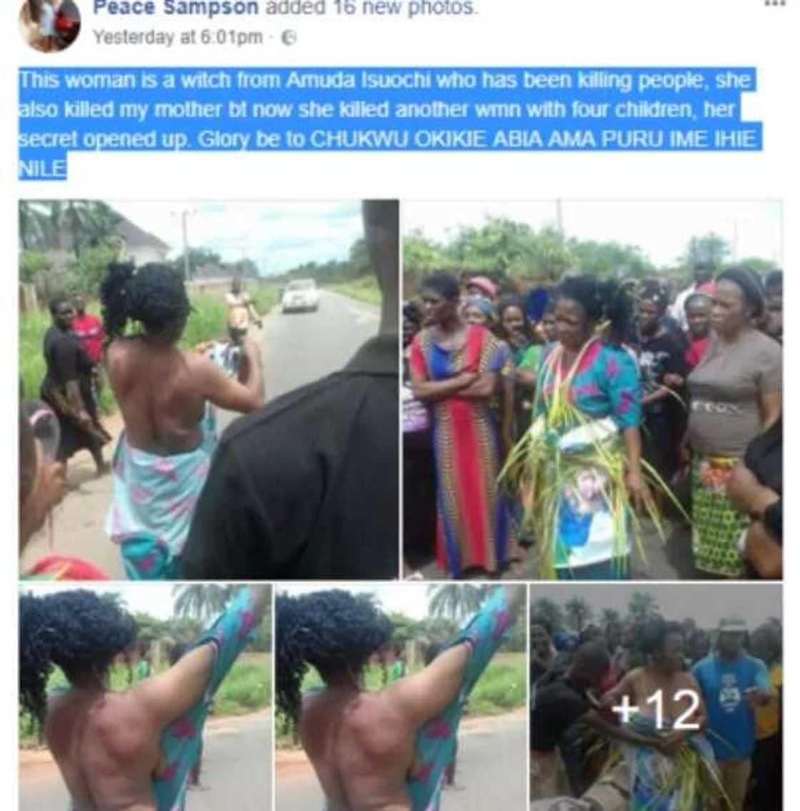 Crowd flogs elderly woman accused of witchcraft for allegedly killing people in Abia Crowd flogs elderly woman accused of witchcraft for allegedly killing people in Abia