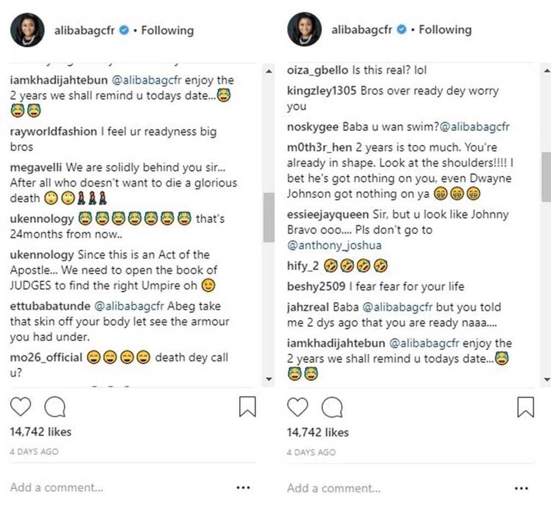 Comedian Alibaba challenges boxer Anthony Joshua as he shows off his bare chest Comedian Alibaba challenges boxer Anthony Joshua as he shows off his bare chest