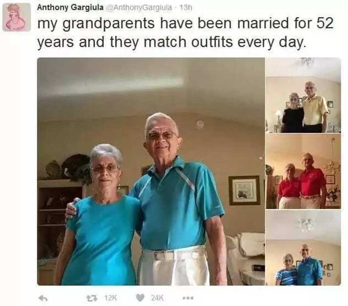 Tsoffin ma’aurata masu sanya tufafi iri daya kullum Tsoffin ma’aurata masu sanya tufafi iri daya kullum