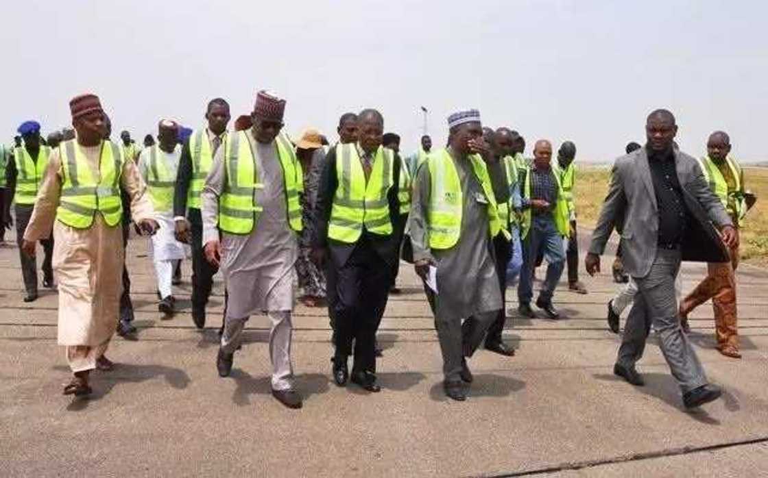 Ministers of Information and Culture Lai Mohammed; and of State for Aviation Hadi Sirika inspect ongoing reconstruction work at the Abuja Airport Ministers of Information and Culture Lai Mohammed; and of State for Aviation Hadi Sirika inspect ongoing reconstruction work at the Abuja Airport