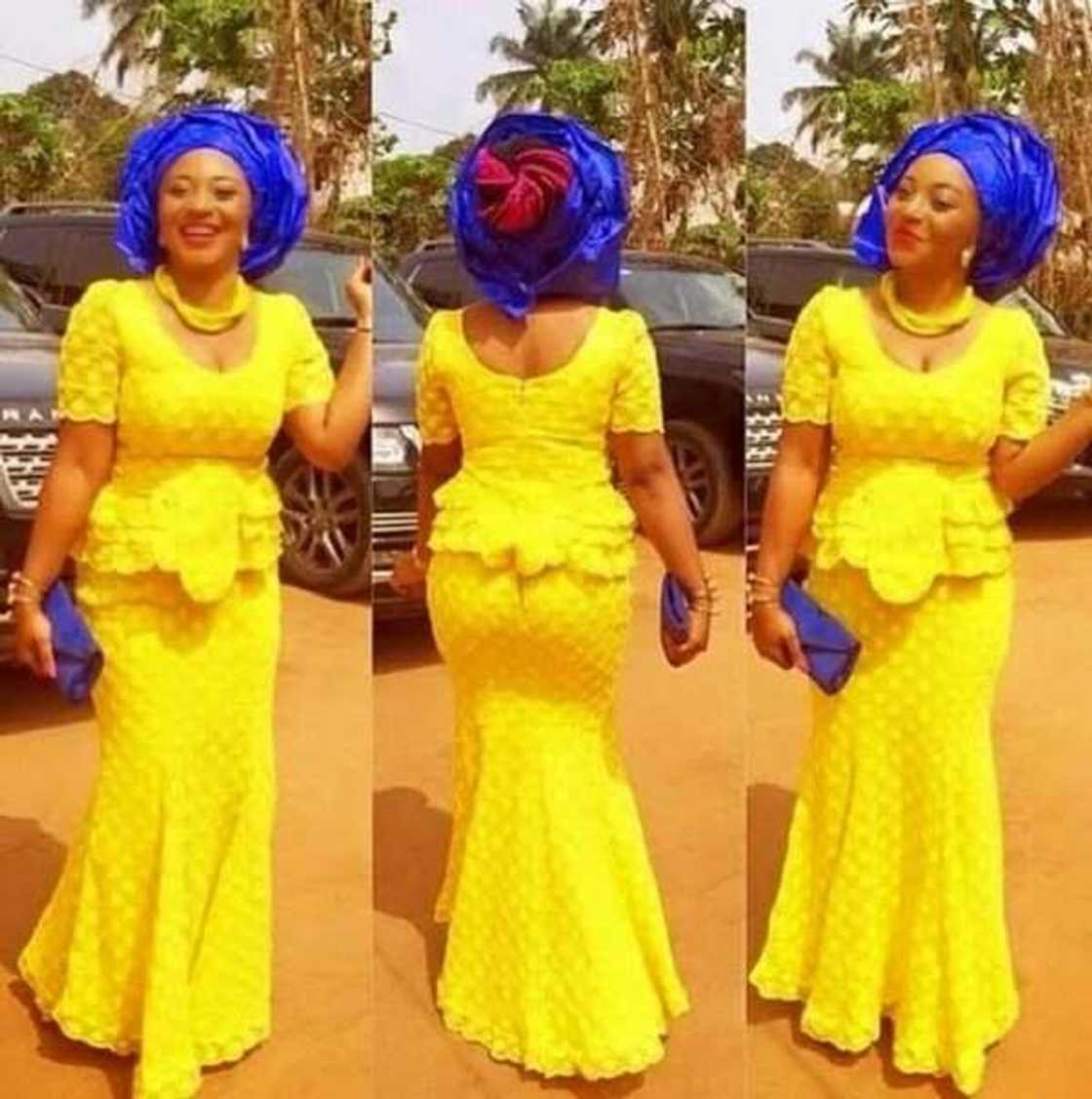 Yellow and blue Aso Ebi