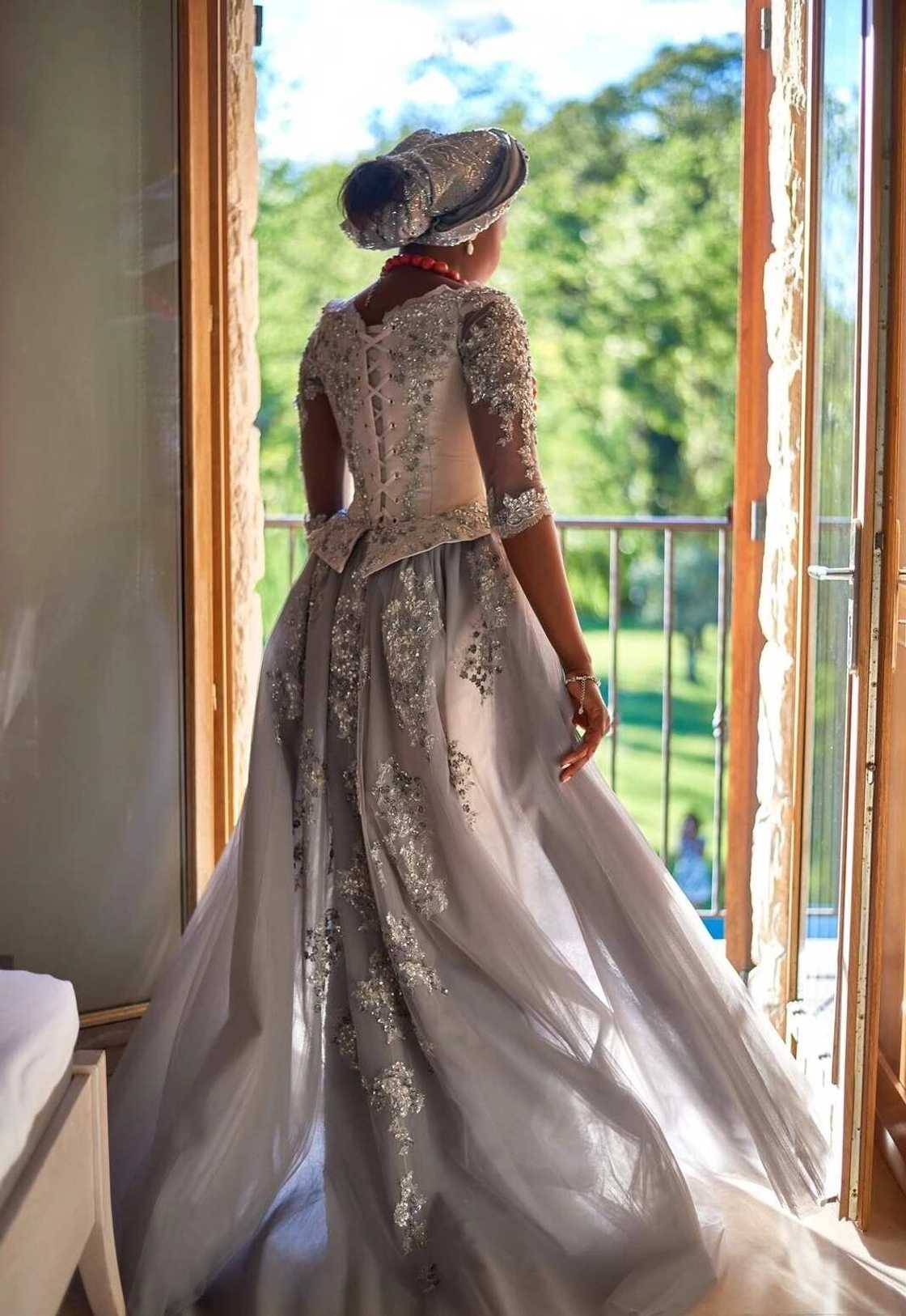 Wedding gown with French lace sleeves Wedding gown with French lace sleeves