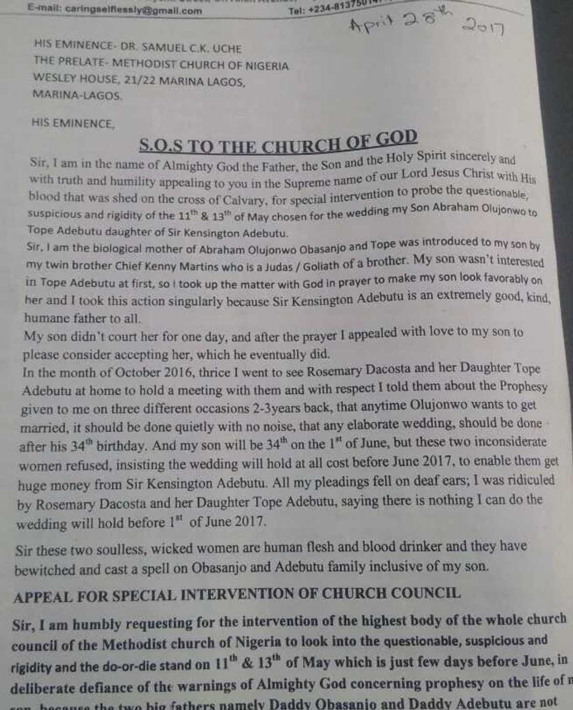 Obasanjo's wife to scuttle son's wedding, plans massive protest at event venue Obasanjo's wife to scuttle son's wedding, plans massive protest at event venue