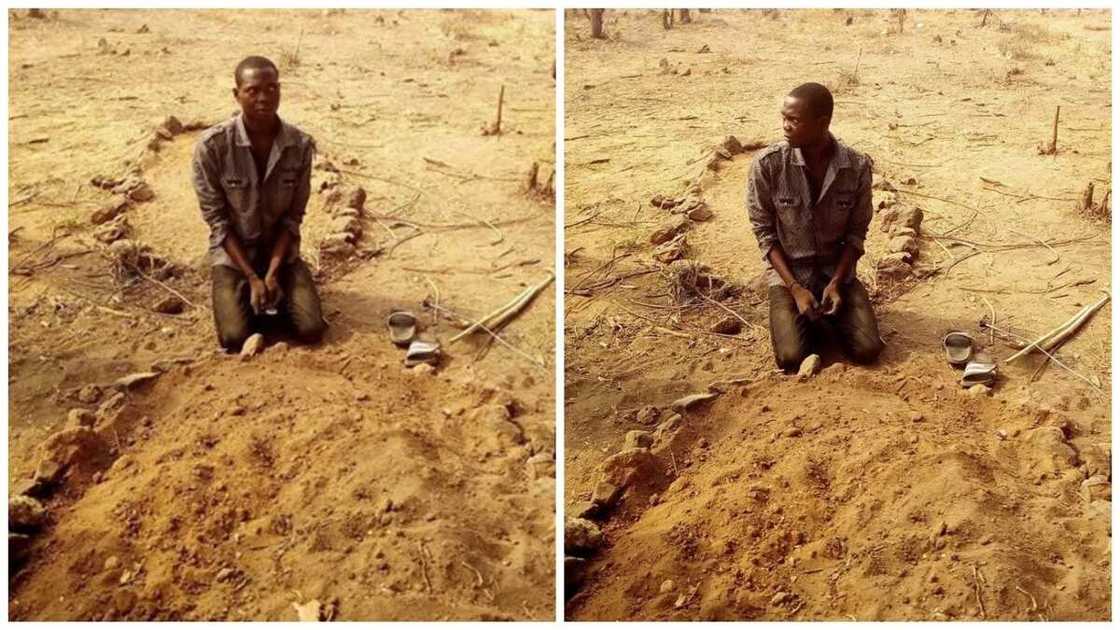 An damke mutum yana hakan kaburbura a makabarta( Hotuna) An damke mutum yana hakan kaburbura a makabarta( Hotuna)