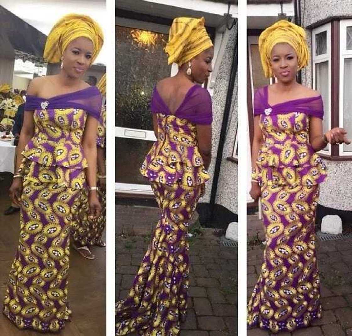 Long Ankara peplum dresses with a tail and frills 2017