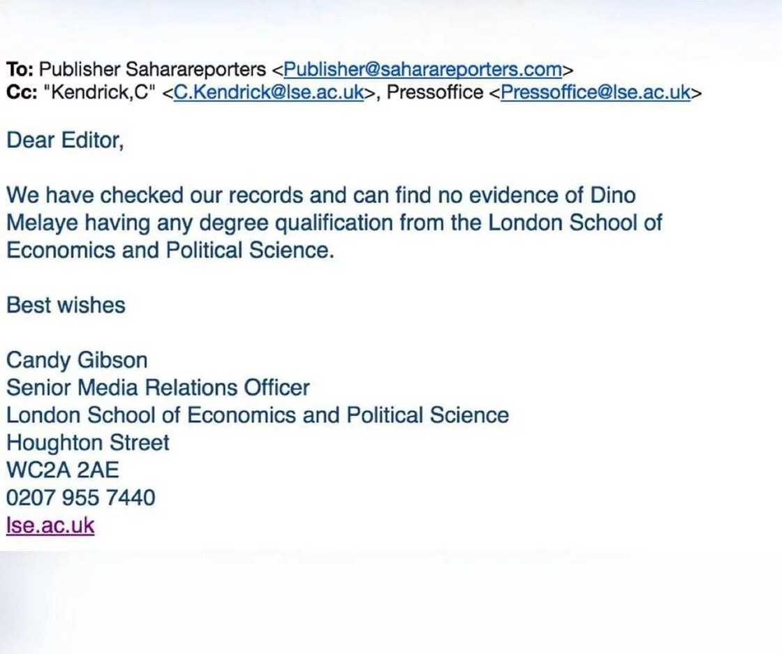 London School of Economic denies Melaye attended institution London School of Economic denies Melaye attended institution