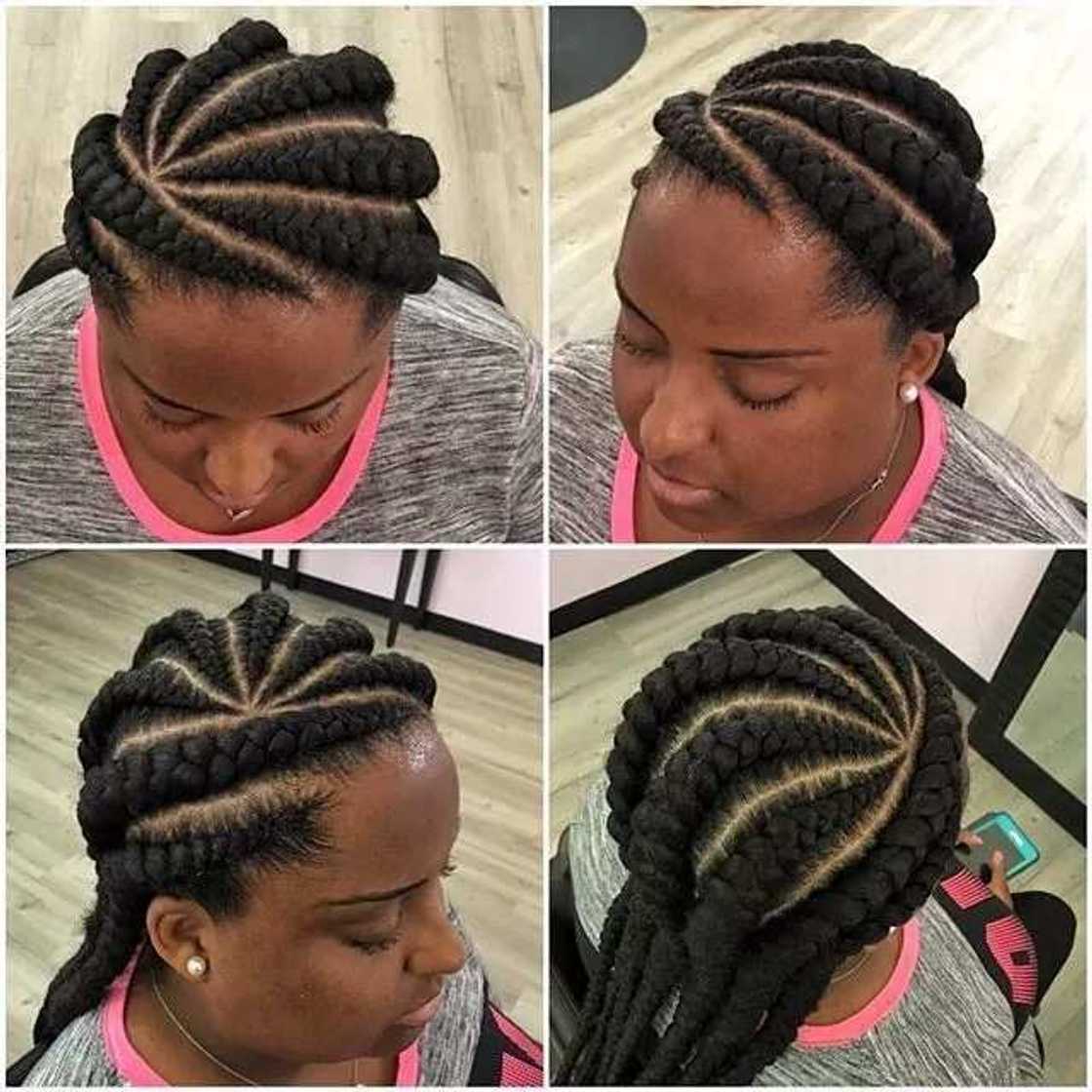 Nigerian big cornrows braids for round face