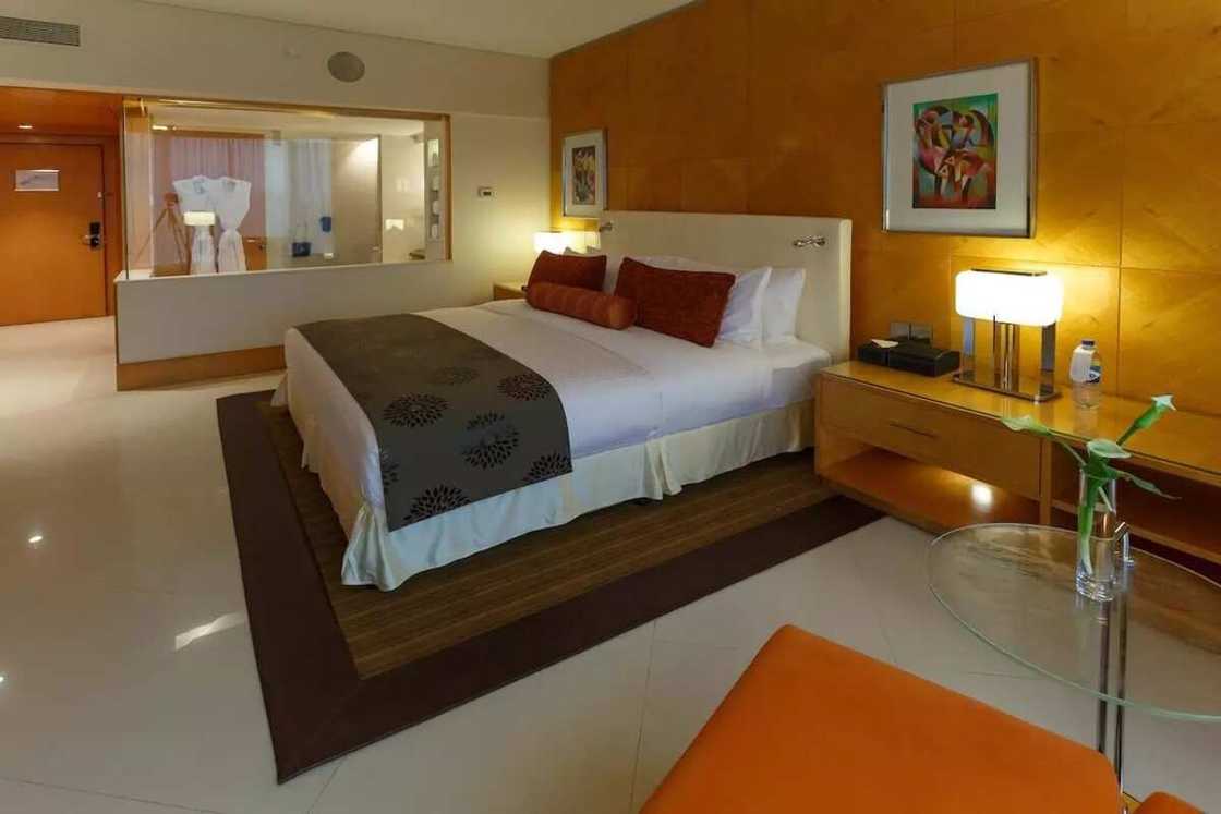 A room is made in warm colors A room is made in warm colors