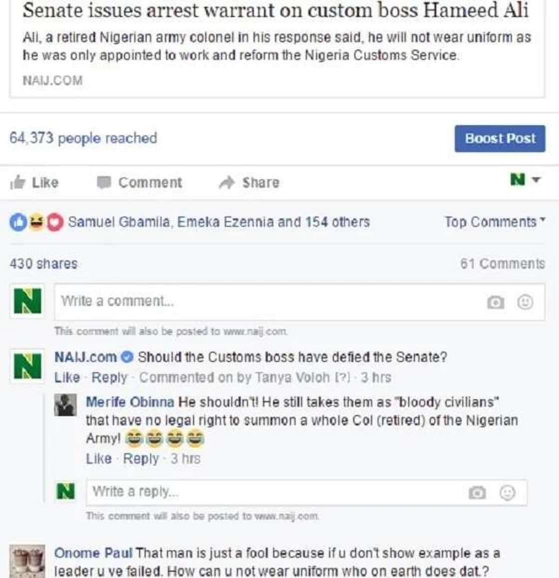 Senate issues arrest warrant on customs boss Hameed Ali Senate issues arrest warrant on customs boss Hameed Ali