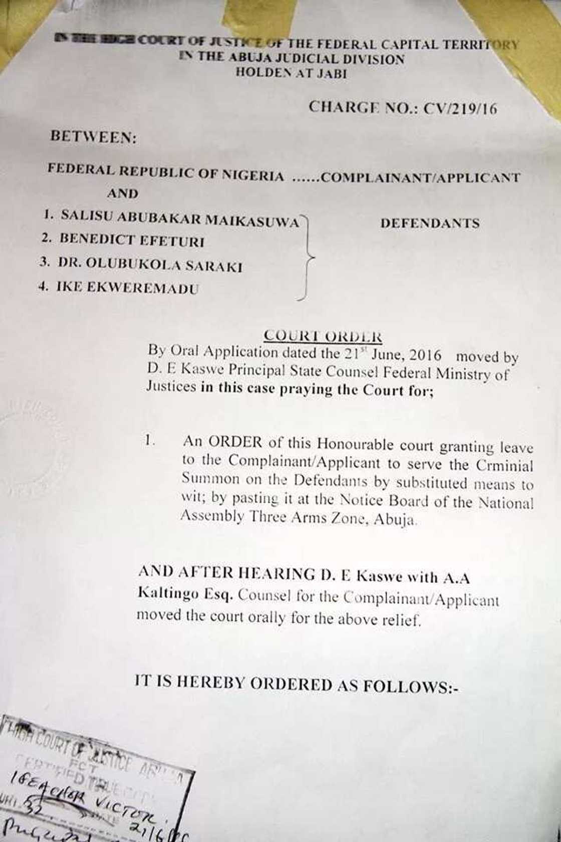 Saraki, Ekweremadu get served with charges for forgery Saraki, Ekweremadu get served with charges for forgery