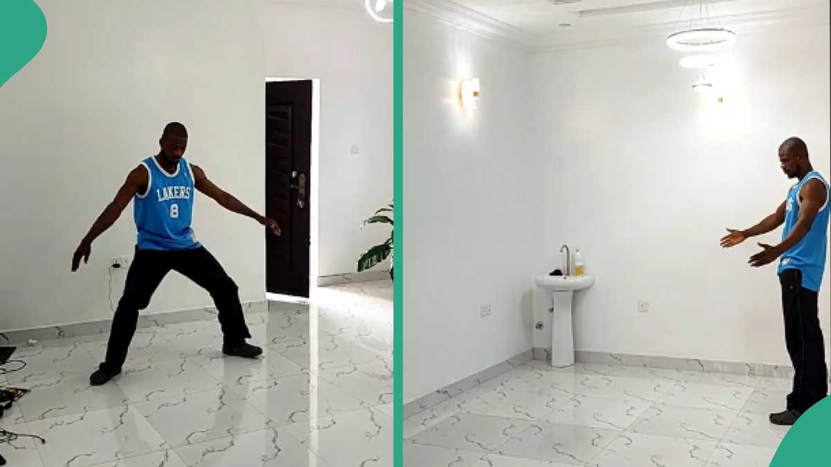 Young man shows his well-lit empty room and wonders how he would decorate it. His video trends