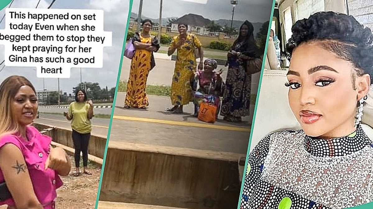 Such a Beautiful Soul": Lady Shares Video of Women Kneeling on the Road to Pray for Regina Daniels - Legit.ng