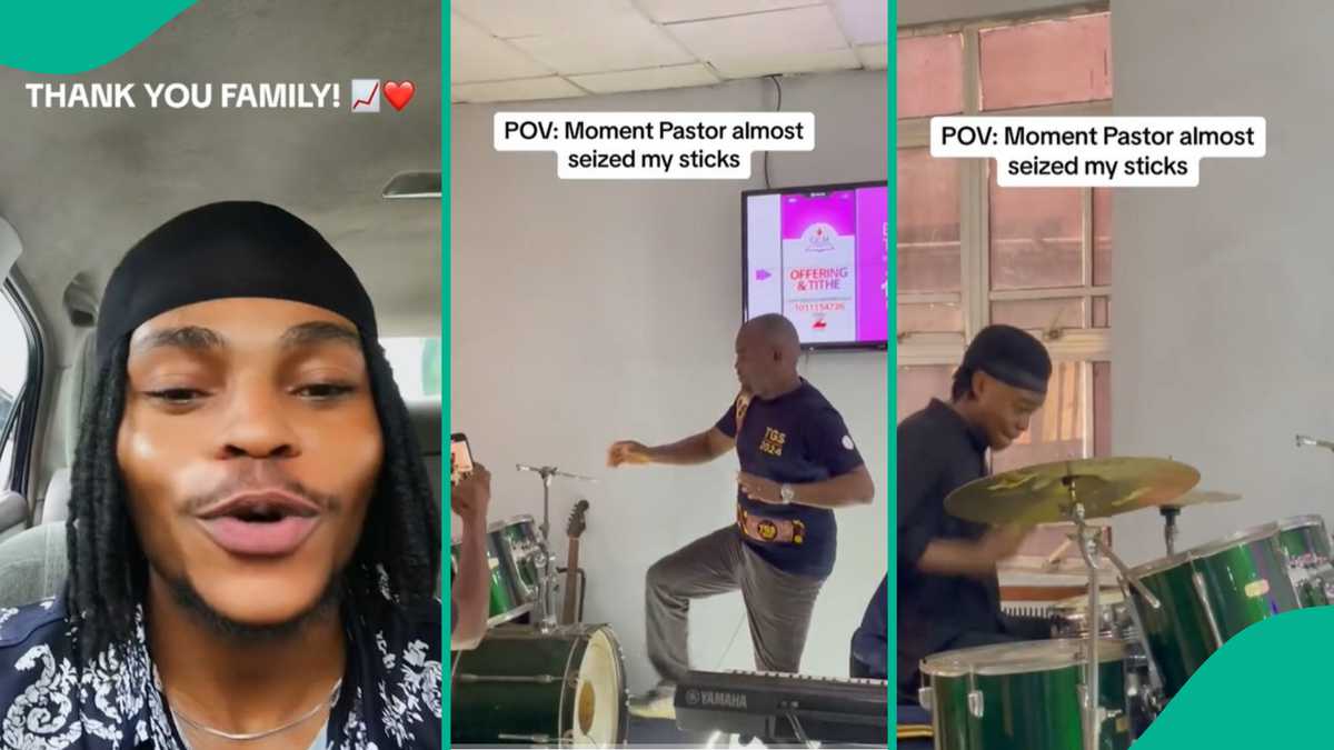 Watch how a Nigerian man's drumming mesmerises church members and goes viral