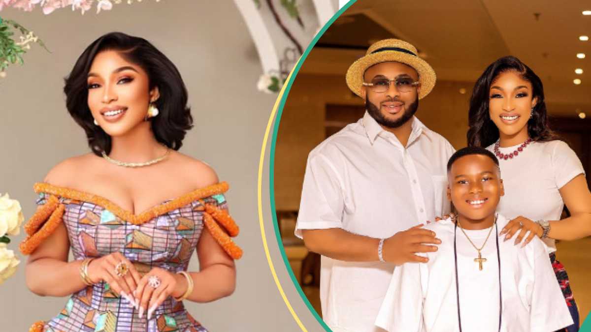 Tonto Dikeh speaks as Olakunle Churchill mounts pictures of her and son at Lekki-Ikoyi Link Bridge billboard