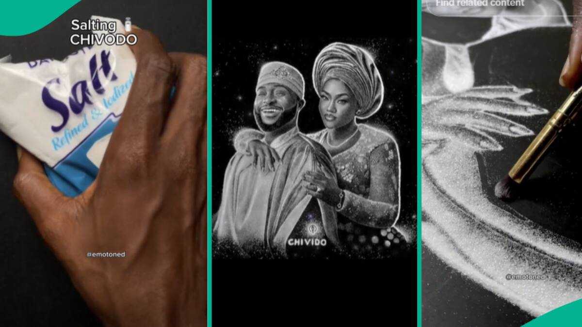 CHIVIDO 2024: Nigerian Man Uses Salt to Draw Davido and Chioma, his Art ...