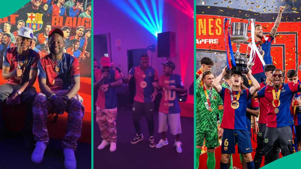 Image for article Copa Del Rey Video As Skales Meets Lamine Yamal, Performs Shake Body at Barcelona Celebration Party