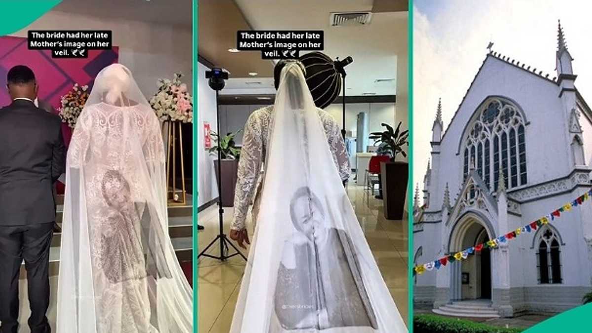 Watch emotional moment bride engraved her late mother's photo on her wedding veil