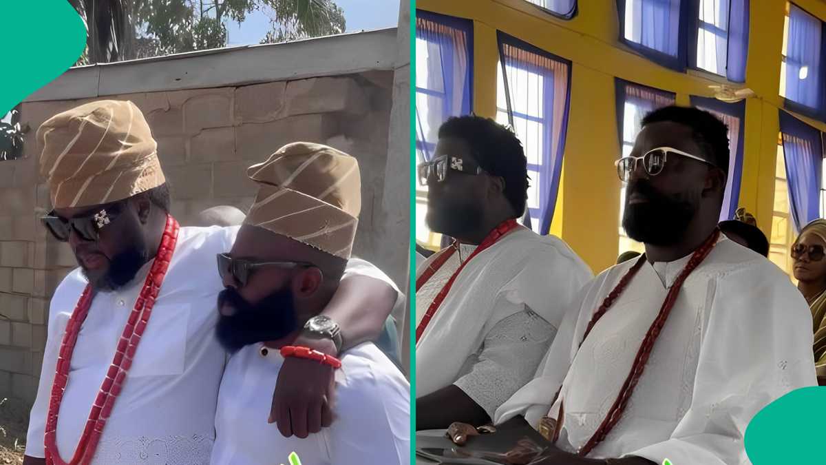 Gabriel Afolayan comforts brother Aremu as he weeps uncontrollably at mum's burial, video trends