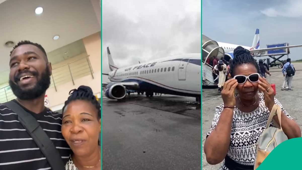 Omg! Nigerian man flying his mother for the first time Airpeace cockpit experience delights viewers