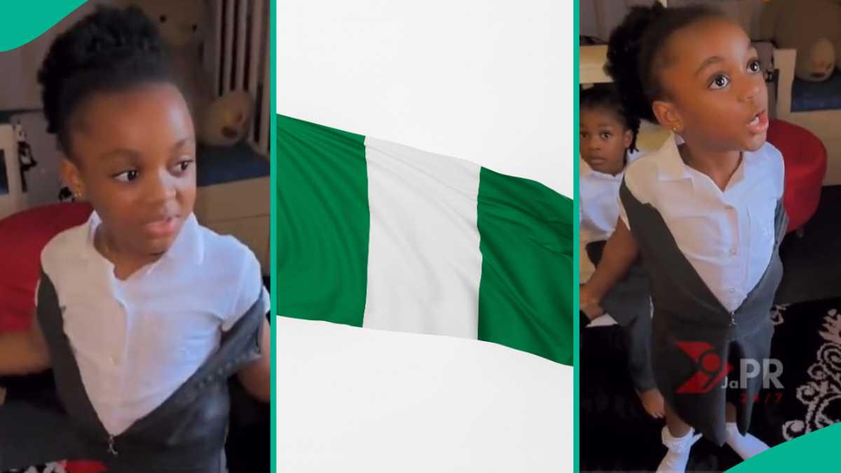 Omg! Little girl who did not find the new national anthem very funny shares her reactions towards it