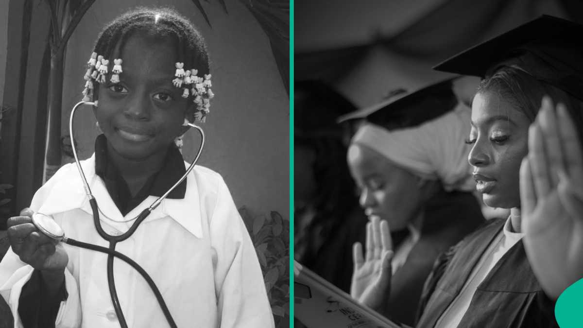 Nigerian lady marks 2 years as a doctor with childhood photo showing her dream