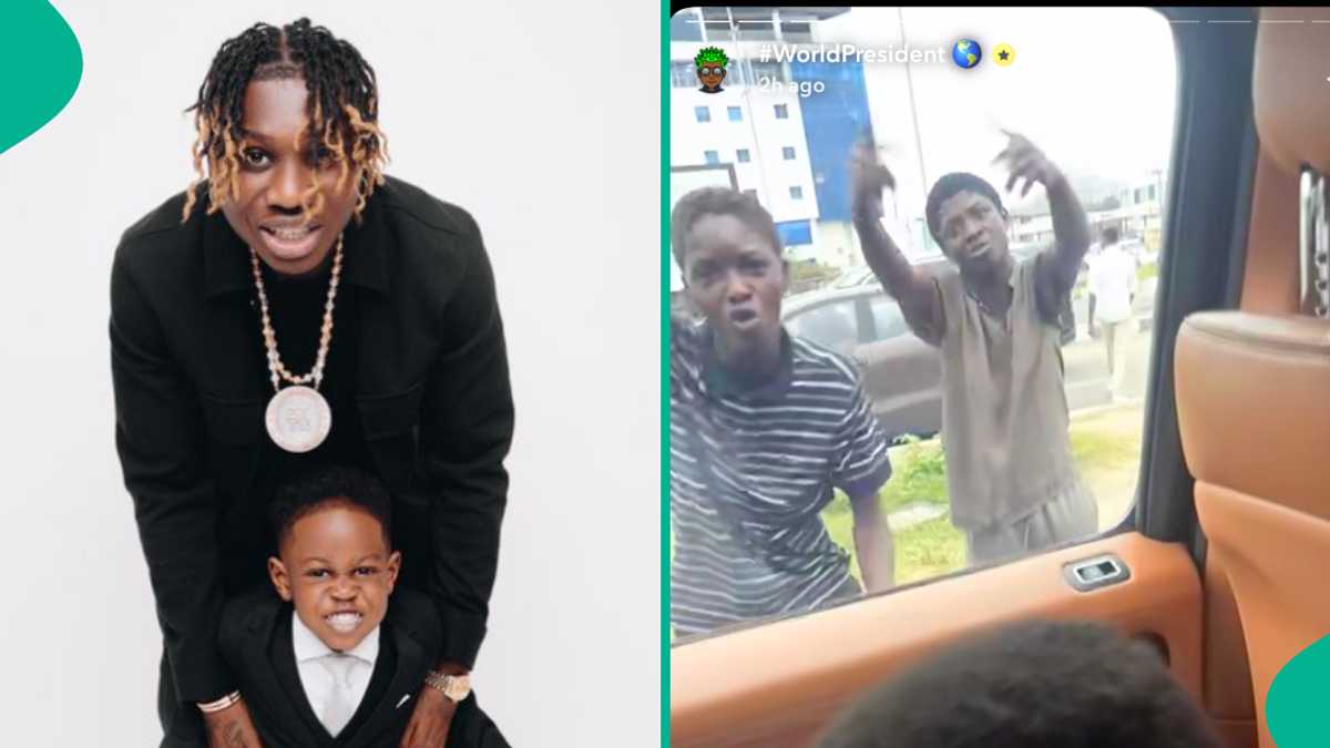 See Zlatan Ibile's son hilarious reaction after seeing area boys hail his father in Lagos (video)