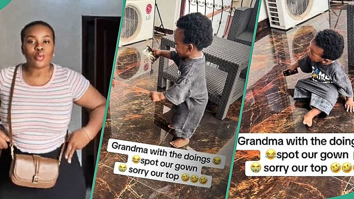 Watch video as woman displays oversized cloth her son's grandma bought for him