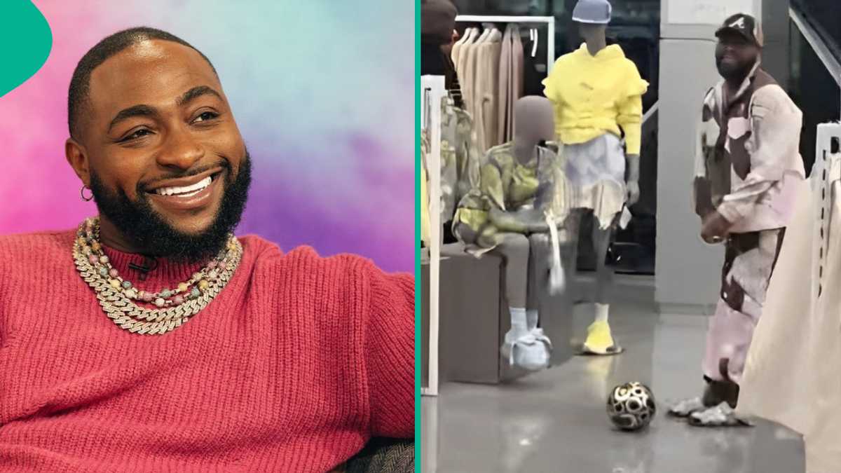 Video of Davido playing football in a clothing store in US ignites reactions