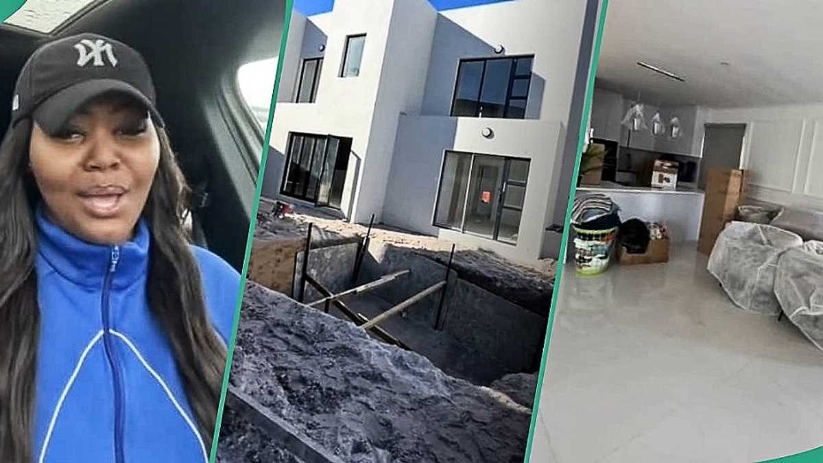 Watch video as lady who grew up without family celebrates transformation, flaunts mansion built by her man