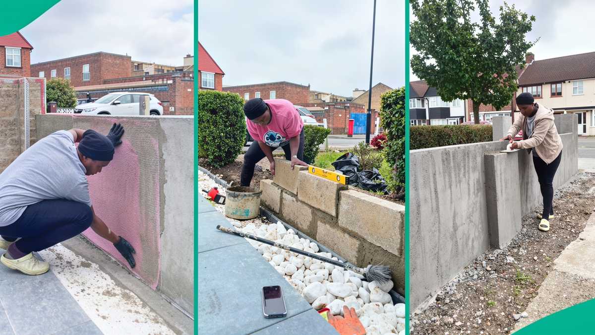 How a Nigerian woman transformed her fence in UK with her bricklaying talent (watch video)