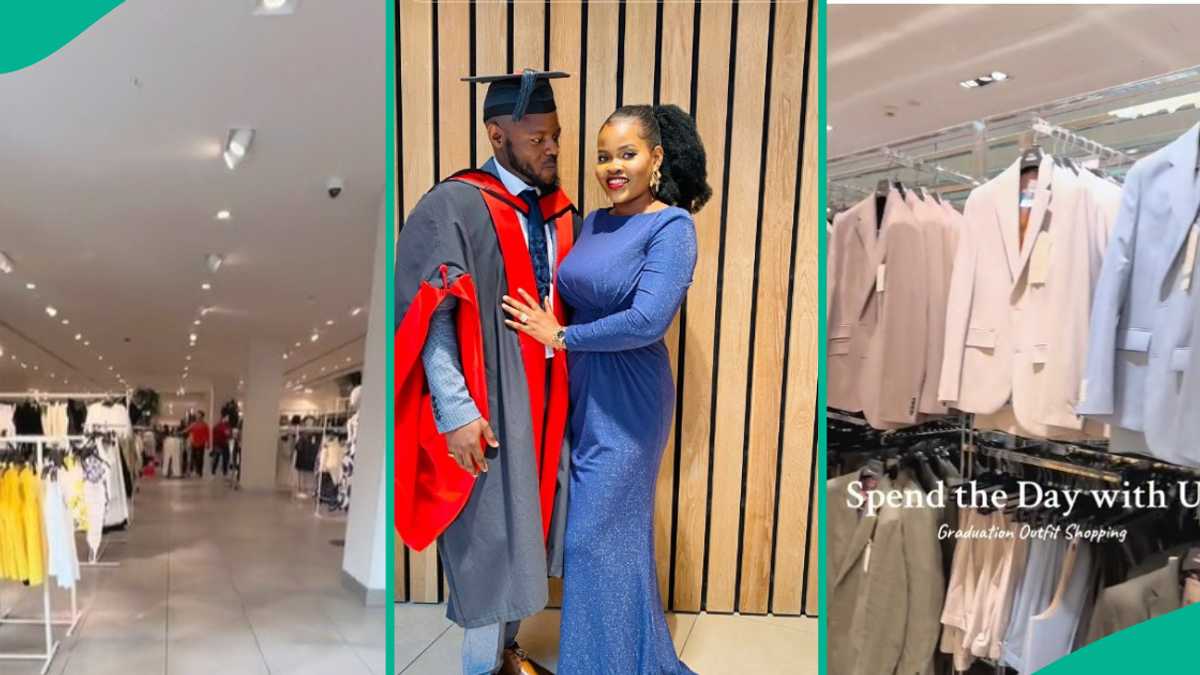 Wow! Nigerian couple's search for the perfect graduation outfit, visits different shops in the UK