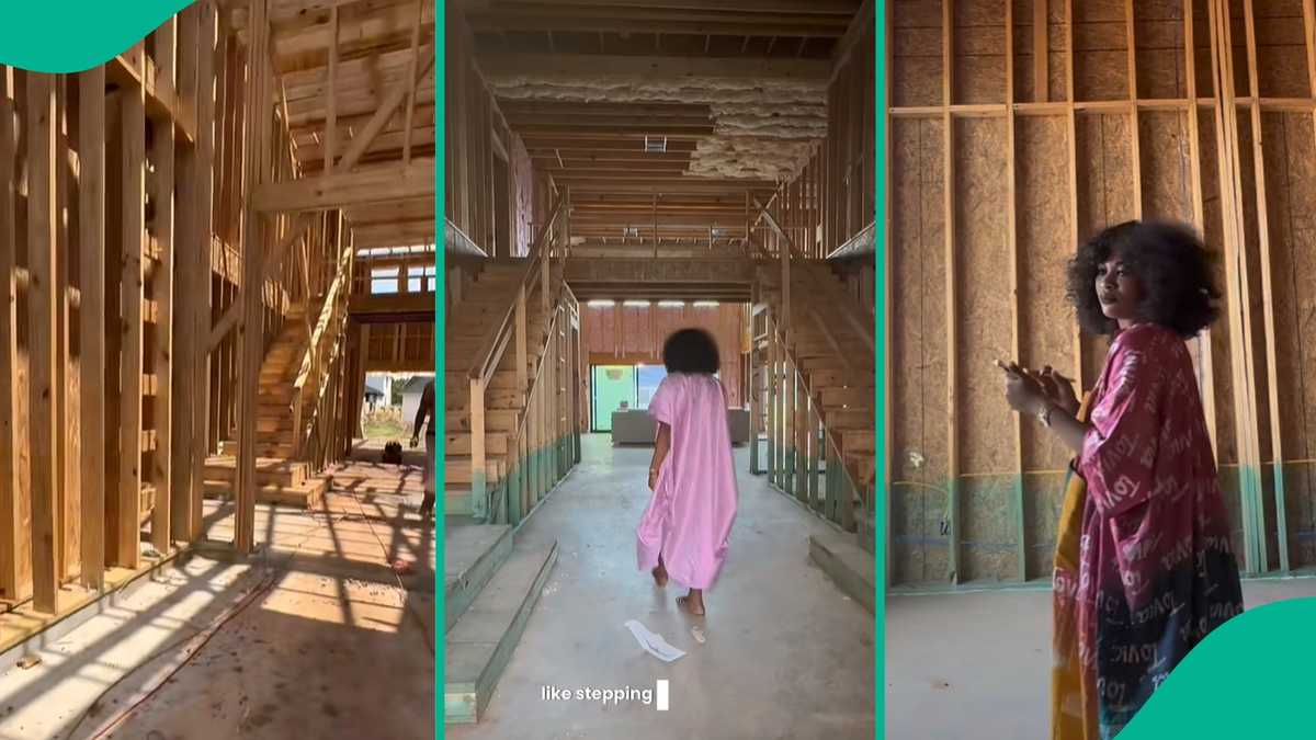 Nigerian lady builds her dream house with wood, sparks online buzz