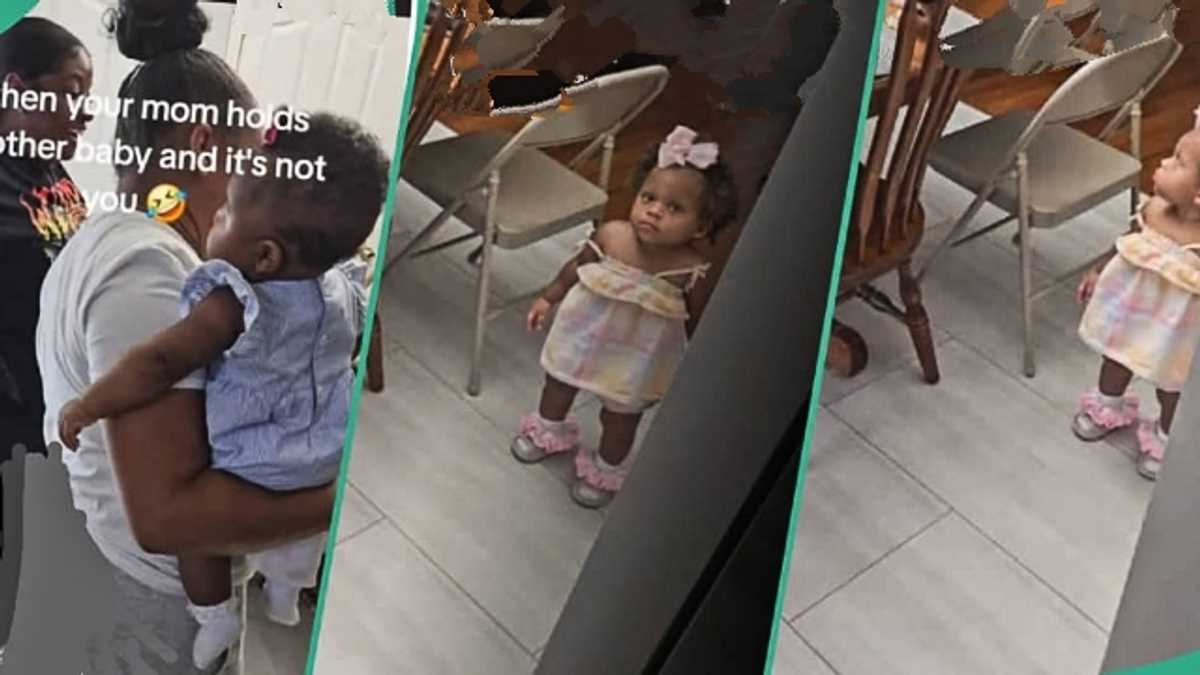 Toddler's hilarious reaction to seeing mother hold another baby goes viral