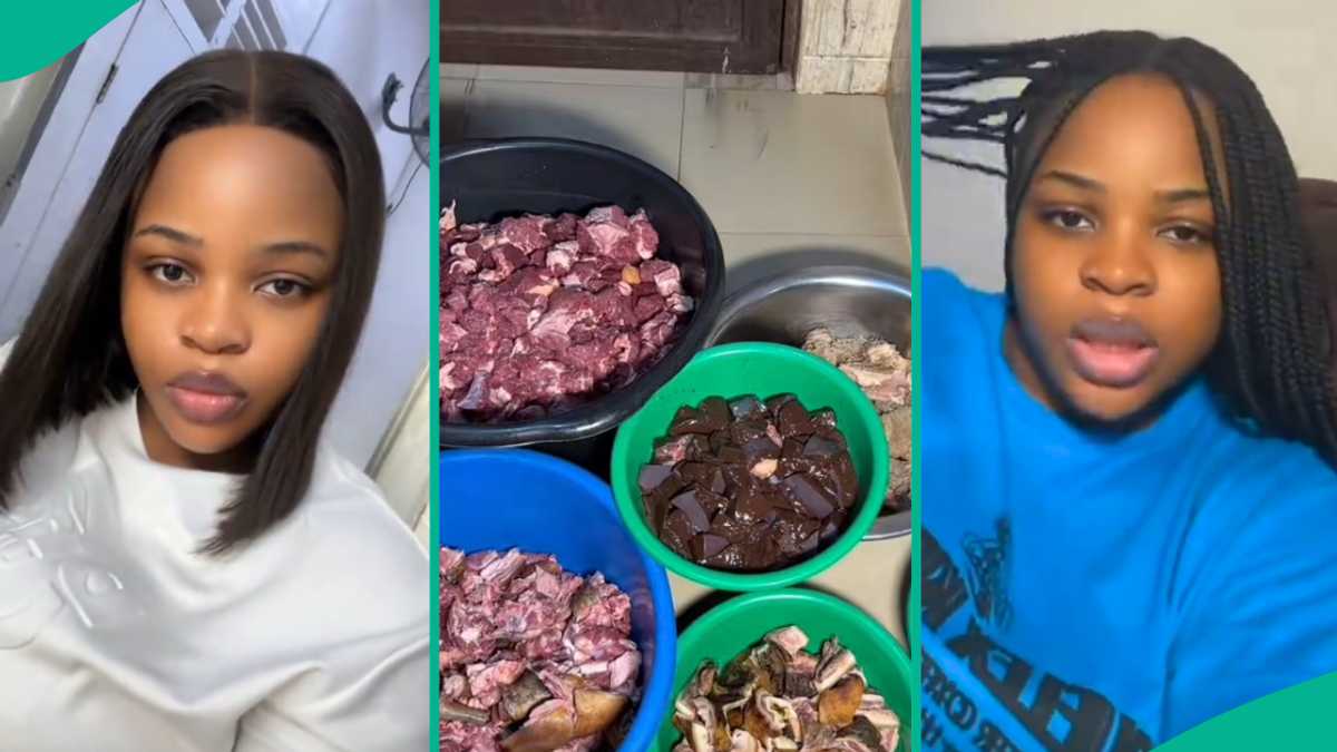 "Oh my sweet husband": Lady receives meat from her partner as push gift