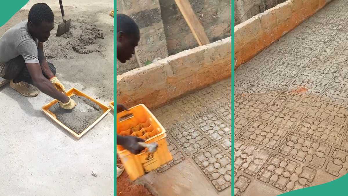 Watch how bricklayer creatively made interlock design using mineral crate