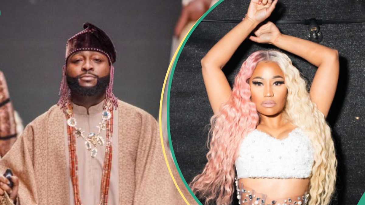 Video as Nicki Minaj threatens Davido in pidgin over their newly released song, he reacts: “I come in peace”