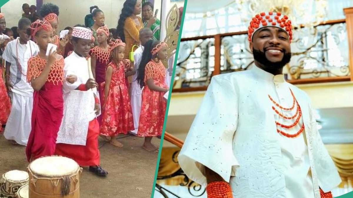 See how boy replicates Davido's wedding outfit for his school's cultural day (photos)