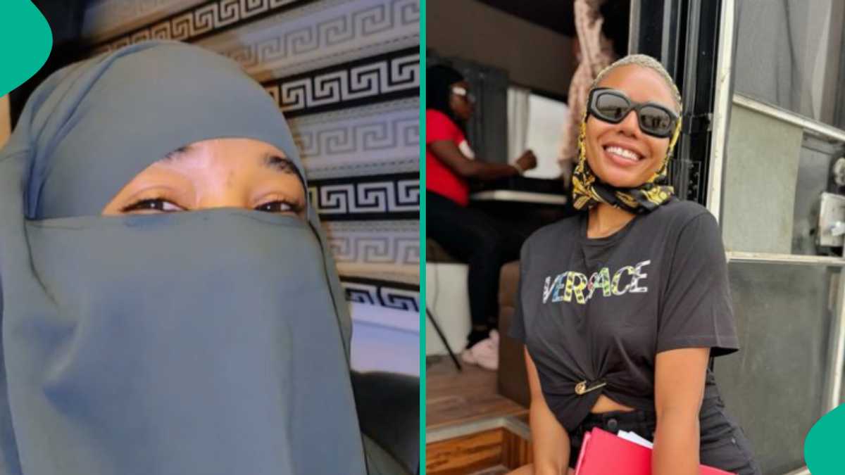 See how Muslim woman reacted after Nancy Isime wore hijab and niqab to portray armed robbery (photos)