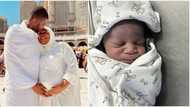 "I have a son now and he's Alhaji": Cute Abiola welcomes 1st child with wife in Makkah, shares photos