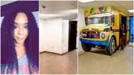 Nigerian lady converts elevator's entrance into 'molue' with painting, her artistic photo wows people
