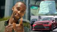 "It will chase robbers away": Smart Nigerian man who bought new car places written note on glass, photo trends